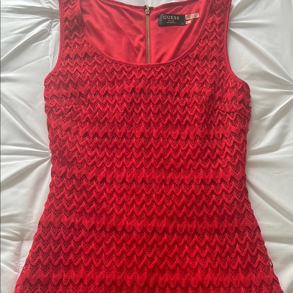 GUESS Red Fitted Ribbed Sleeveless Dress